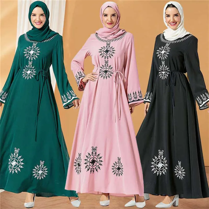 Элегантное мусульманское платье макси с вышивкой Abaya хиджаб длинный халат платья