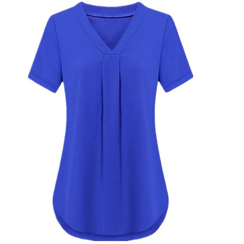 

Women's Summer Chiffon Shirt Blouse Short Sleeve V-Neck Thin Tops Fashion Casual Solid Color Blouses Shirts Plus Size 6XL