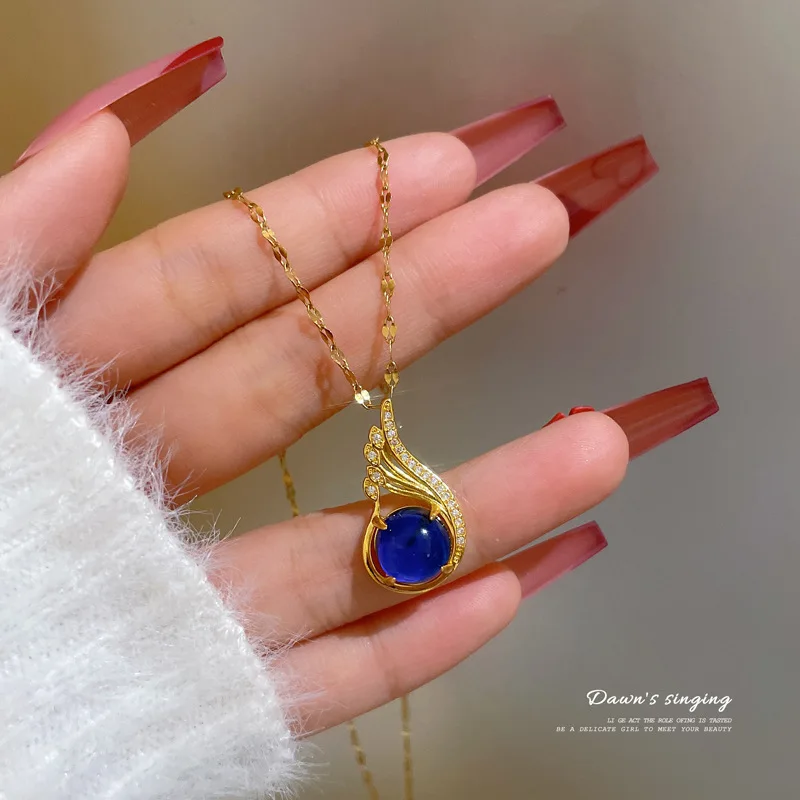 

Romantic Blue Crystal Mood Necklaces for Women Rhinestone Temperature Control Color Change Necklace Christmas Jewelry Gift