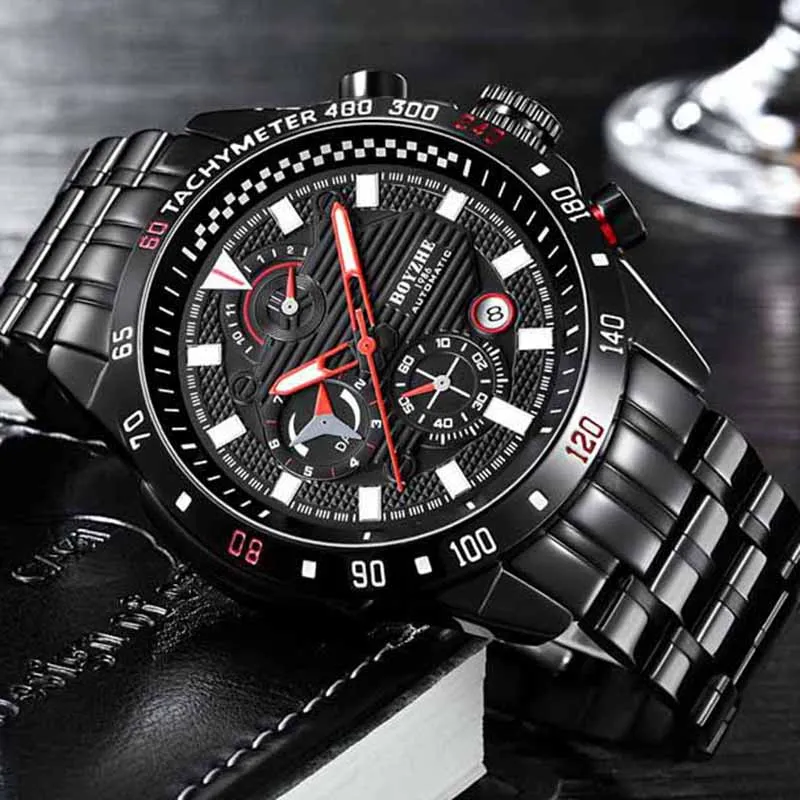 BOYZHE мужские брендовые часы водонепроницаемые деловые нержавеющая сталь