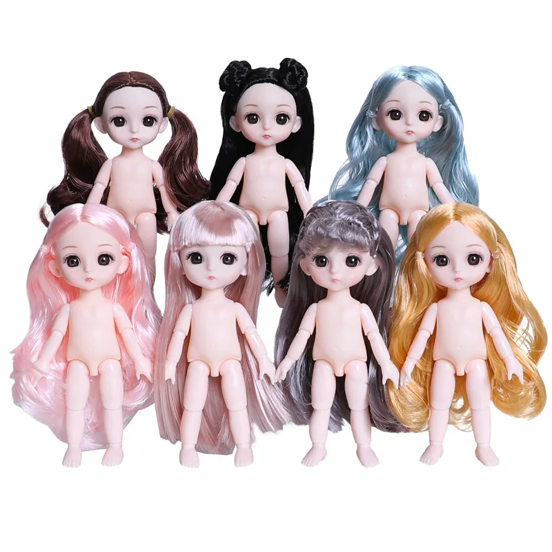 

New 13 joint Movable 16cm BJD Doll Fashion Cartoon Cute Makeup Nude Doll 3D Eyes Girl DIY Dress Up Toy Beautiful Gift for Kids