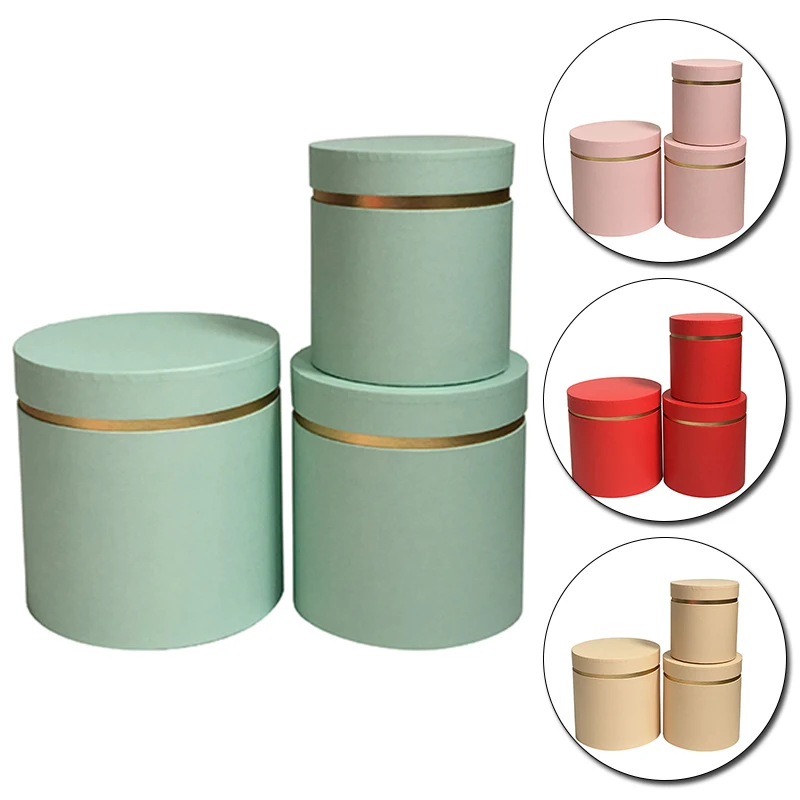 

3Pcs Solid Color Flower Hug Bucket Round Flower Gift Packaging Gift Box Wedding Party Gold Gift Packaging Round Bucket