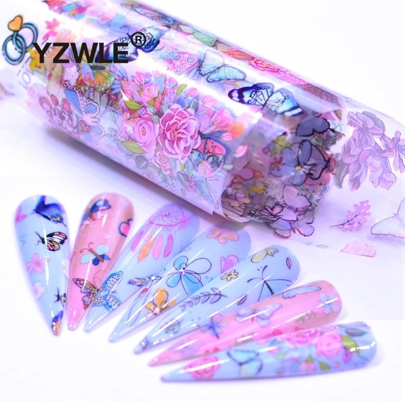 

10pcs Butterfly Flower Stickers On Nails Foil Colorful Polish Adhesive Sticker Nail Decals Foil Design For Nail Manicure