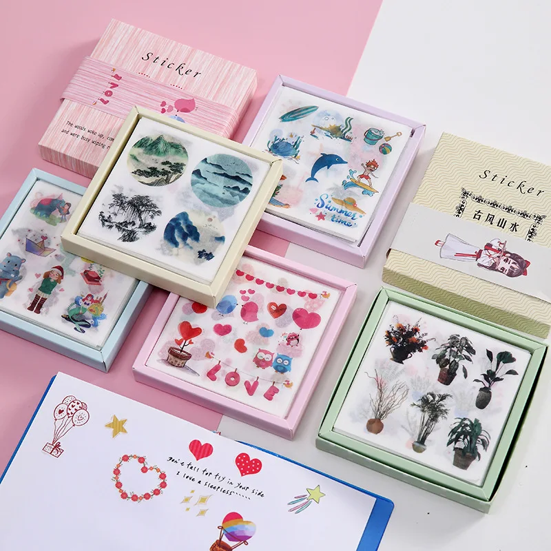 

Cute Creative 24 Boxed and Paper Stickers Diary Set Cartoon Hand Account Sticker Set Diy Hand Account Book Sticker