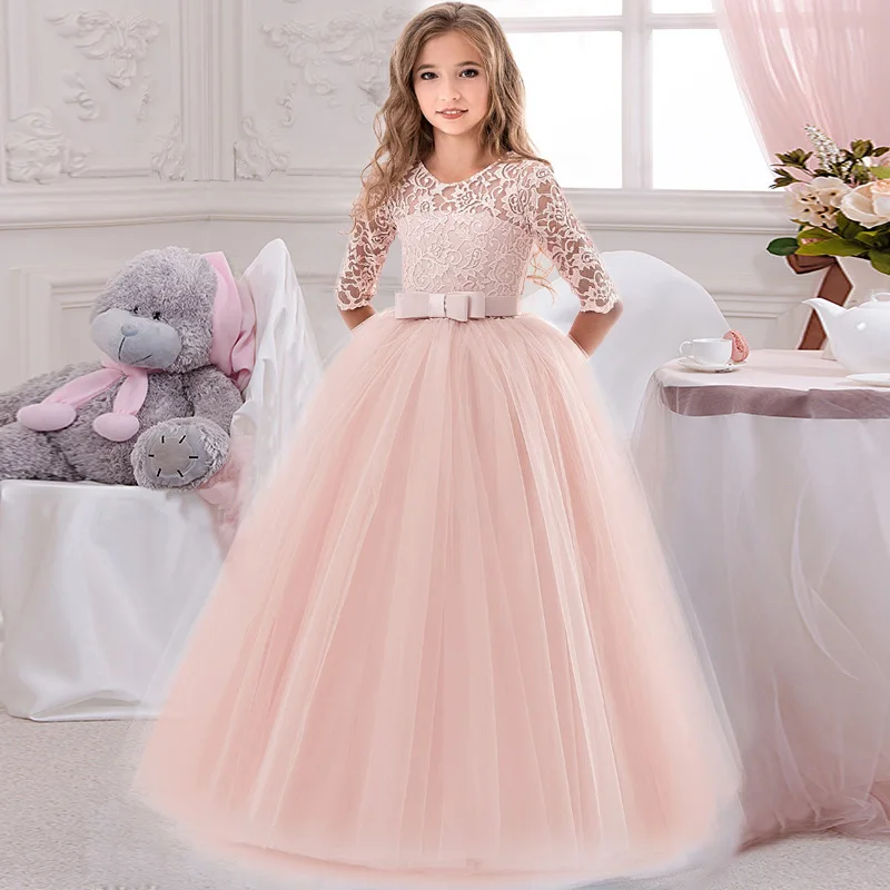 PLBBFZ Long Casual Summer Dress Teens Girls Costume Lace Children Clothing Princess Party Flower Kids Clothes Wedding Vestidos | Детская