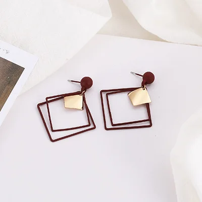 

Korean Style Cool Style Geometric Earrings Fashion Versatile Hollow Diamond Metal Square Earings Fashion Jewelry