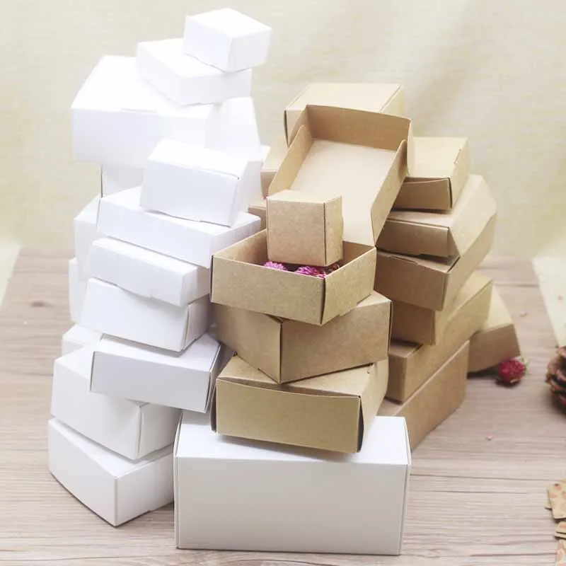 

Paper box 20pcs Multi Size Square Kraft Packaging Box Wedding Party Favor Supplies Handmade Soap Chocolate Candy Storage Carton