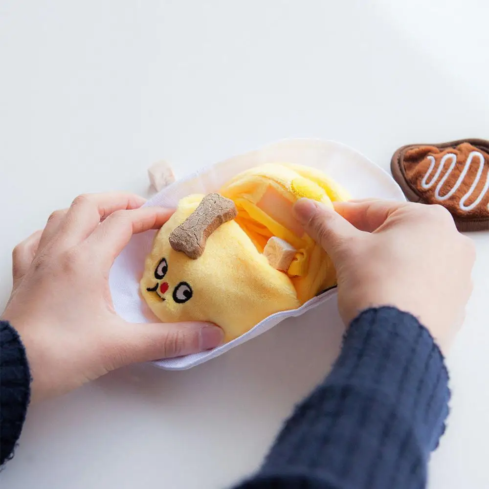 Omurice Plush Squeaky Bone Dog Toys Bite-Resistant Clean Chew Puppy Training Toy Soft omelet rice Pet Supplies Cat Mint toy | Дом и сад