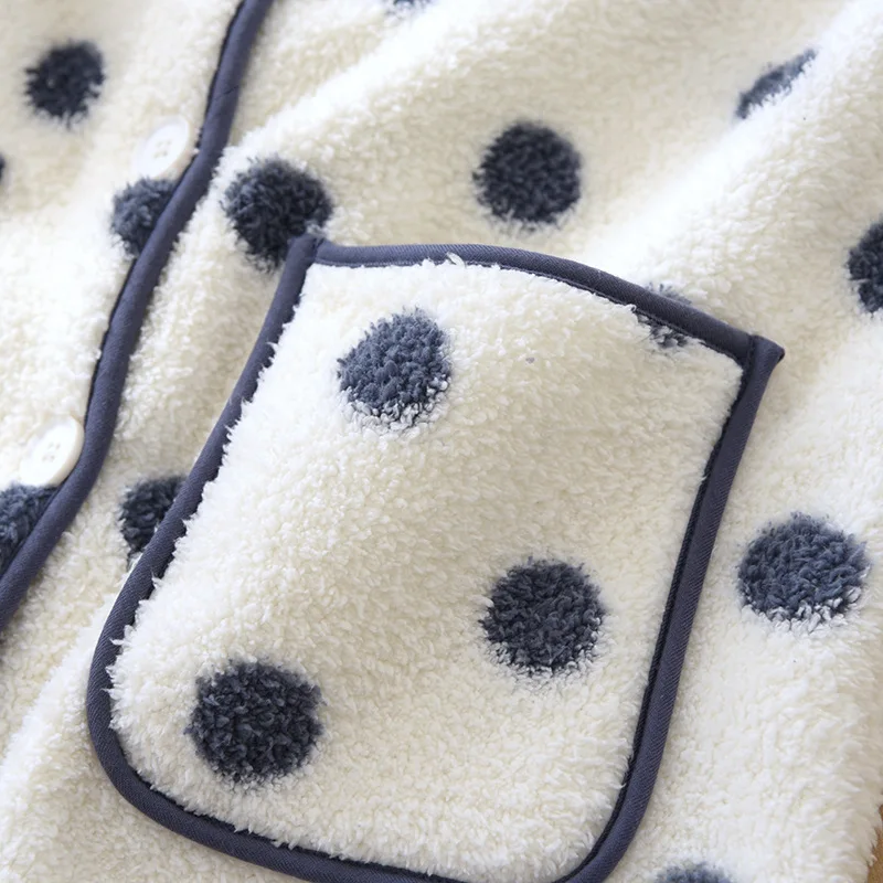 Fdfklak Коралловая флисовая утепленная Милая женская домашняя одежда в горошек