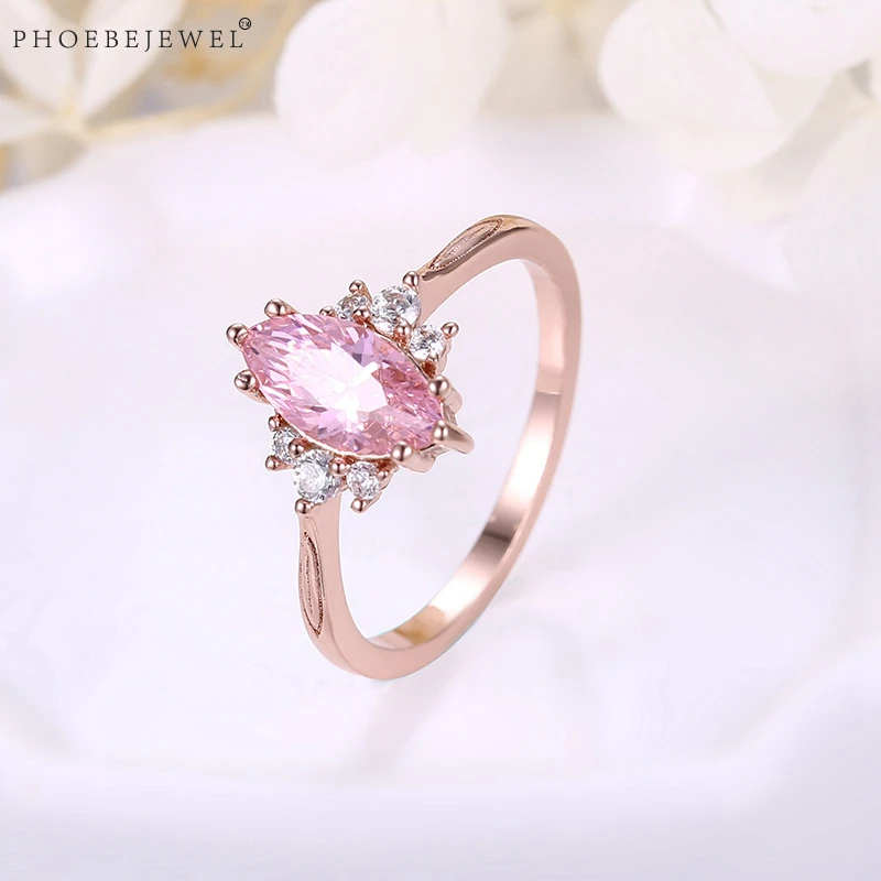 Phoebeдрагоценность горячая Распродажа розовые золотые кольца для женщин с розовым