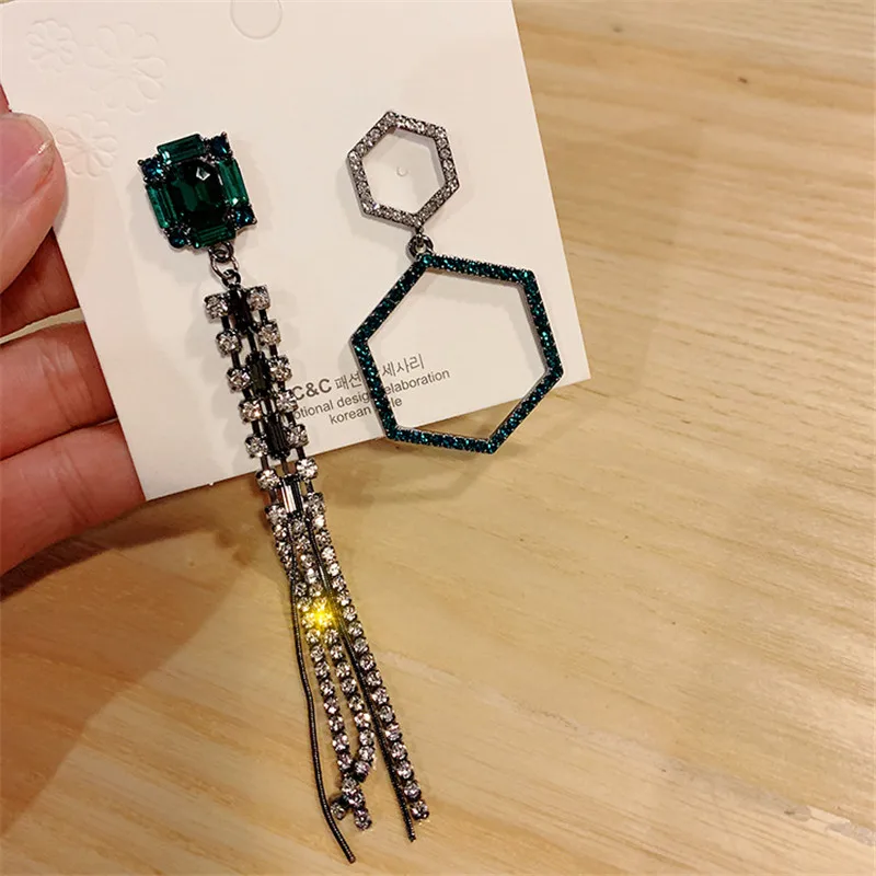 Милые женские серьги подвески с цирконом элегантные Серебристые Длинные
