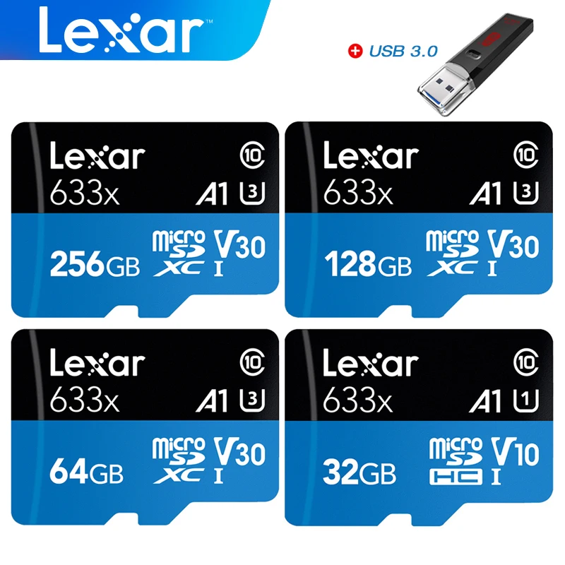 Оригинальная карта памяти Lexar Micro SD 128 ГБ 256 макс. 95 МБ/с чтения 64 Гб 633x 32 флеш для