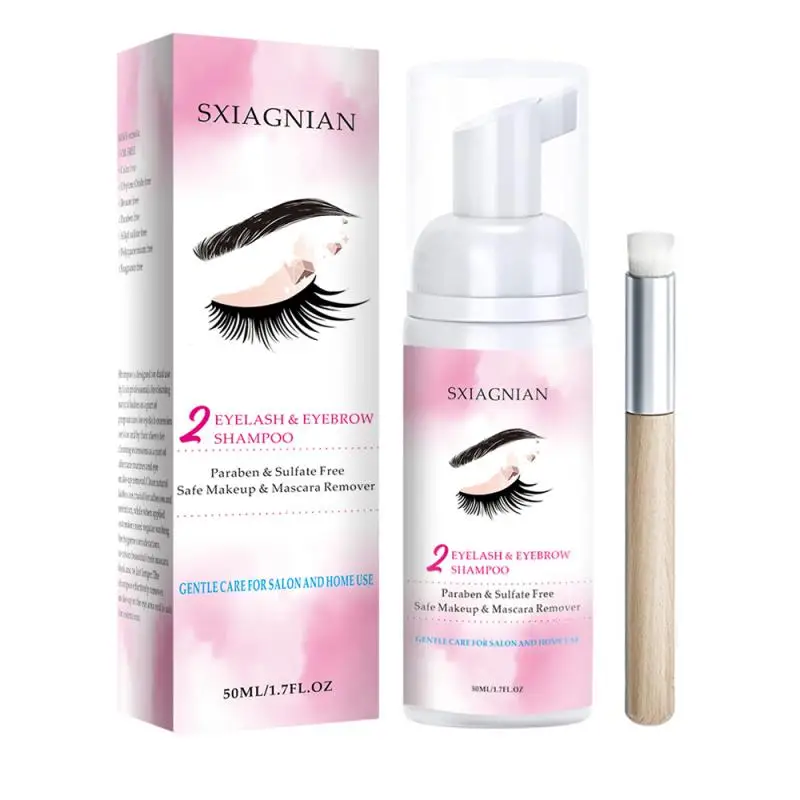 

50Ml Eyelash Extension Brush Shampoo Set Eyelash Extension Gel Eyelash Cleaner Foam Pump Design Makeup Cleaner Makeup Remover