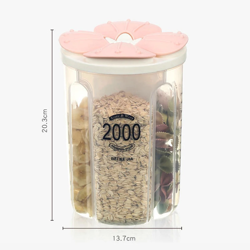 

Kitchen Storage Tank Plastic Sealed Storage Box Petal Shape Lid Transparent Moisture-proof Grains Noodles Classified Tanks