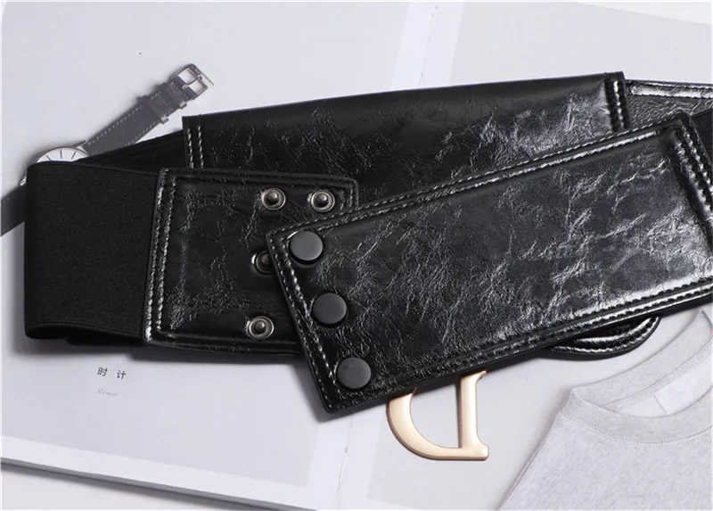 New Women Elastic Wide Belt Black Stretch PU Leather Waist Belt for Dress Corset Cinch Waistband DIY Three Dimensional Slim Belt