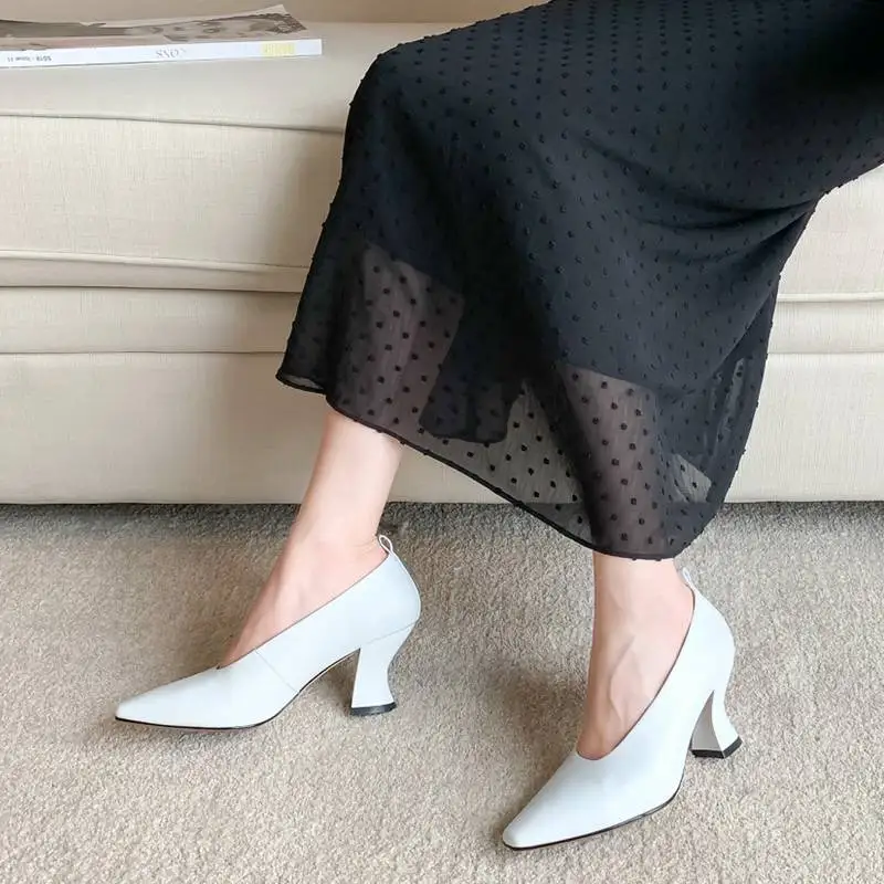 

KemeKiss Women Real Leather Pumps Square Toe Shallow Solid Color Shoes Women Fashion Thick Heel Office Lady Footwear Size 34-40