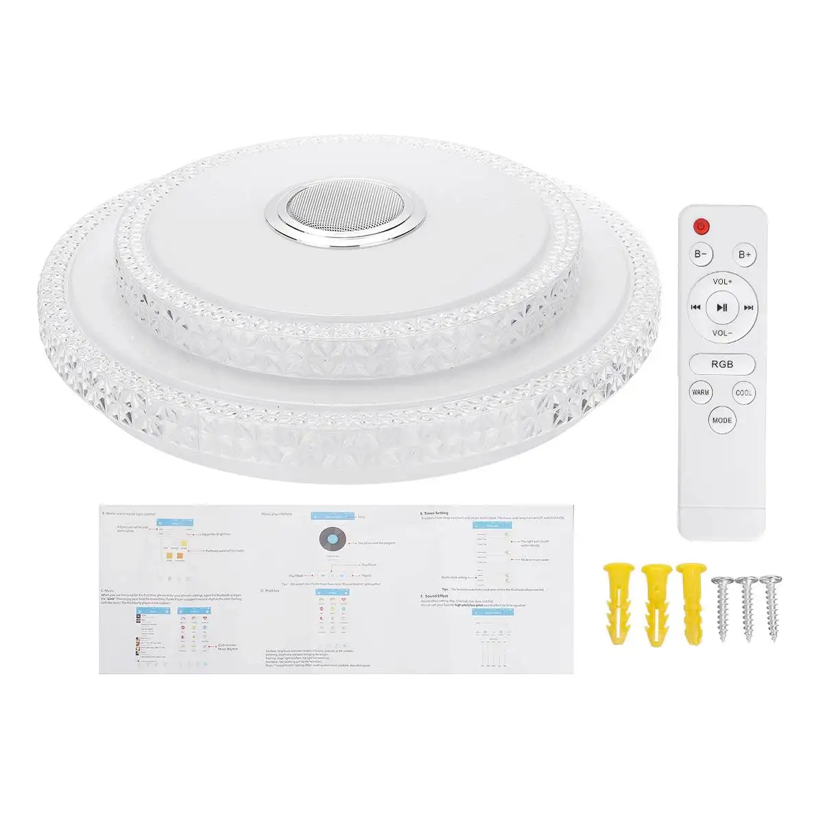 Lámpara de techo con luz LED de 110-220V, lámpara de música con Altavoz bluetooth, Control por aplicación de teléfono móvil nórdico, luz regulable para decoración del hogar