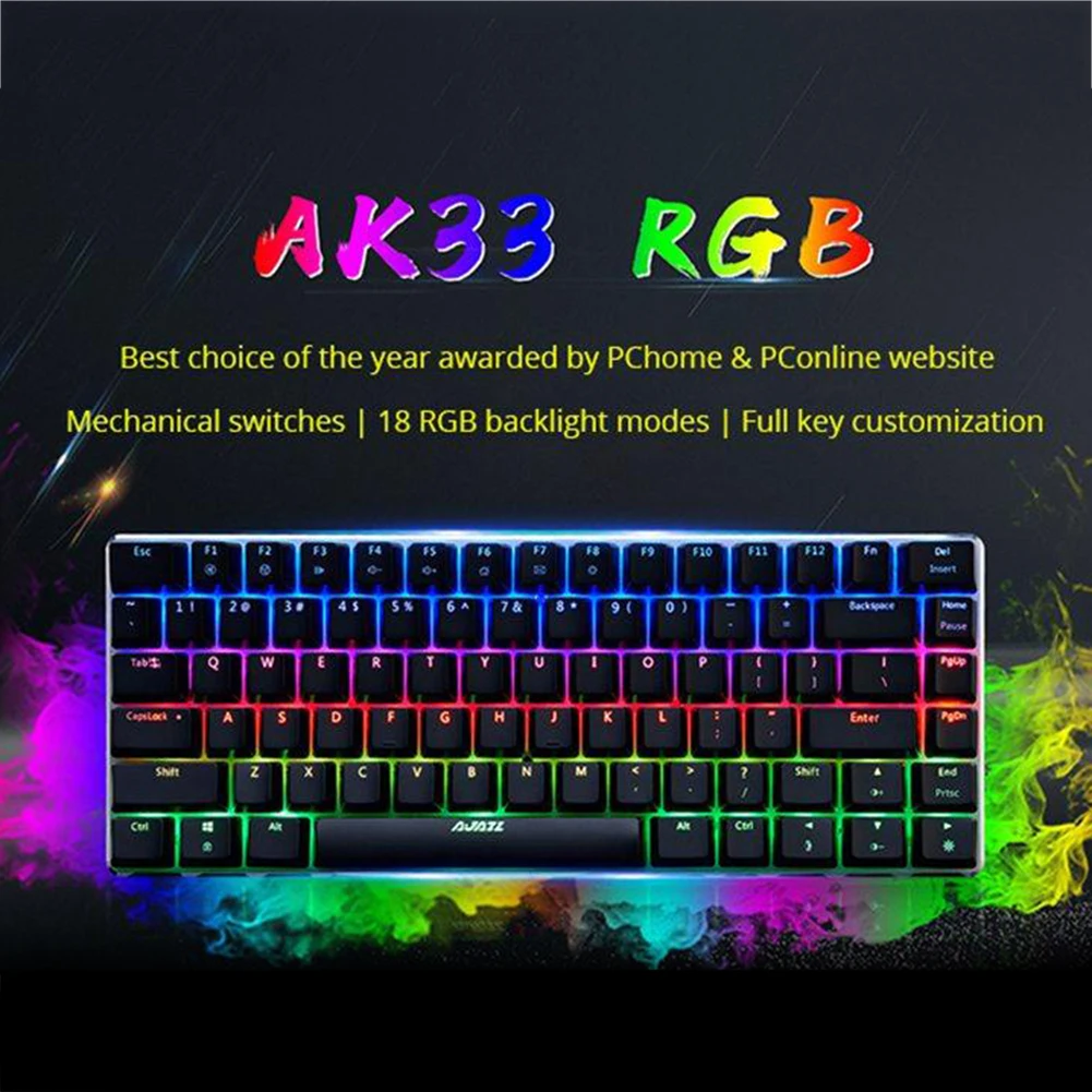 Ajazz AK33 Механическая игровая клавиатура черный/синий переключатель 82 ключи