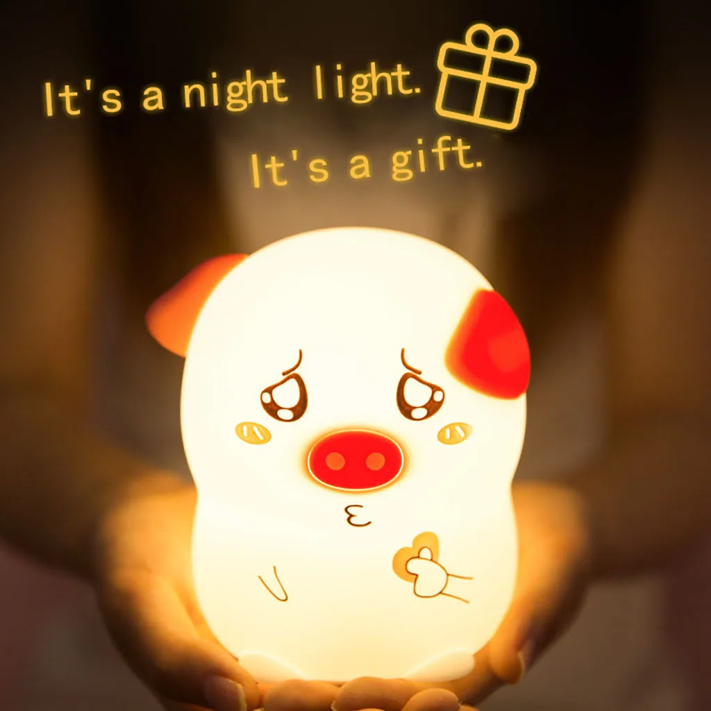 Cute Pig Night Light Silicone Children Birthday Gift Soft Cartoon Animal Gadgets Funny Holiday Girl Toys #C |