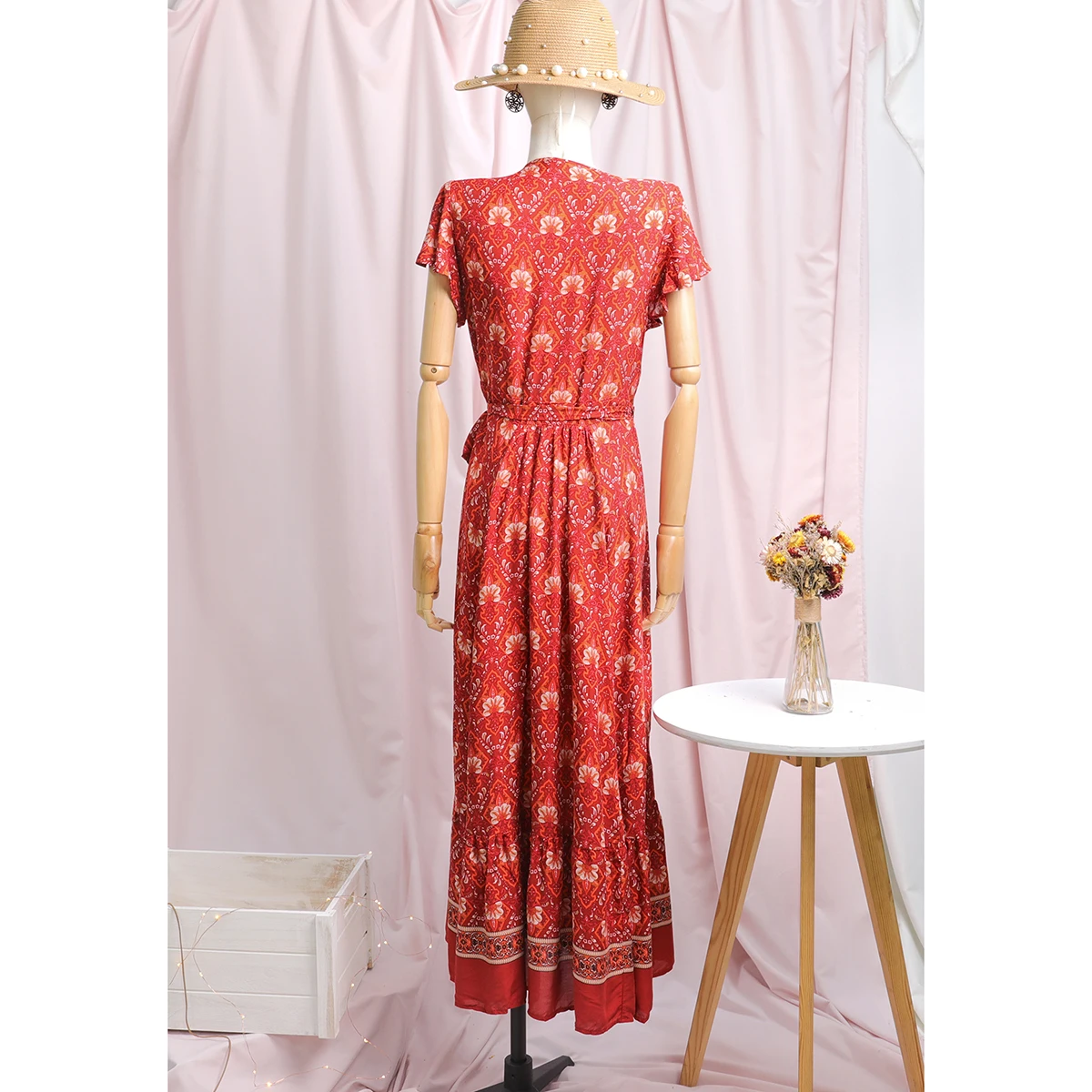 

Jastie 2021 Summer Floral Print Boho Dresses Short Sleeve V-Neck Wrap Dress Women Casual Beach Dress Long Bohemian Maxi Dresses