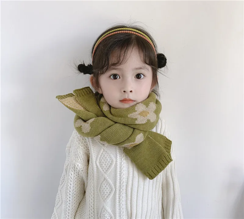 Новинка Осень Зима Детские вязаные шарфы в Корейском стиле с цветочным узором