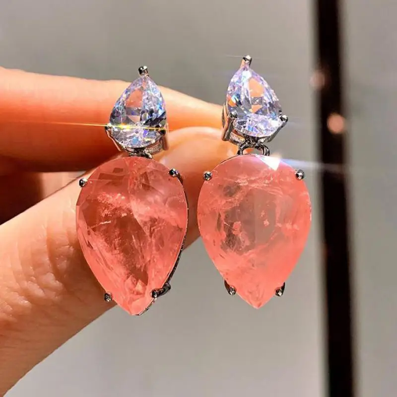 

2021 Trend 15*20mm Pink Crystal Tourmaline Paraiba Gemstone Drop Earrings Women's Diamonds Wedding Engagement Ear Fine Jewelry