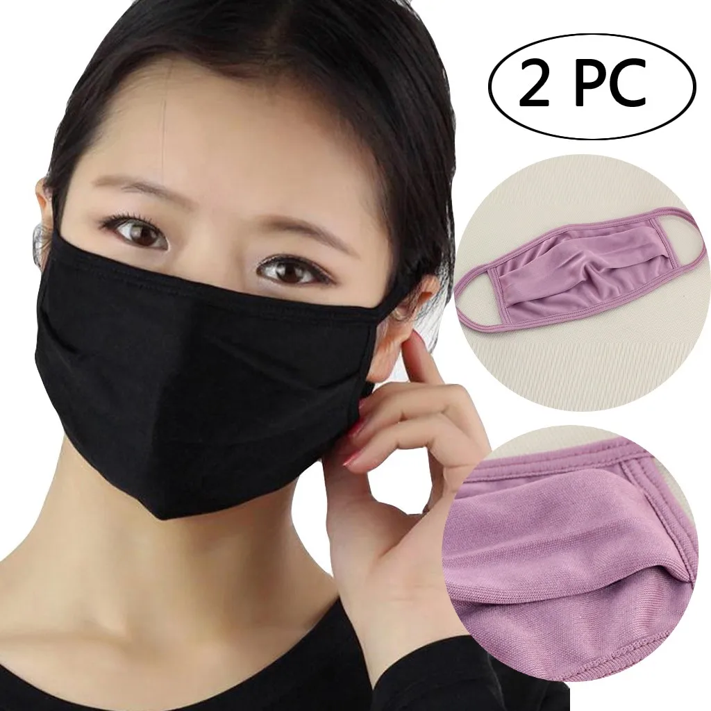 

2PC Silk Women Black Face masks Cycling Wearing Flue Face Mouth Mask Unisex Mouth Muffle Respirator Face cover Windproof