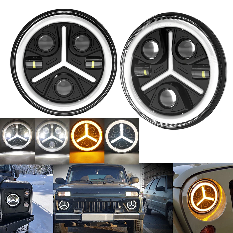 Светодиодная мотоциклетная фара 80 Вт круглый прожектор 7 дюймов налобный фонарь