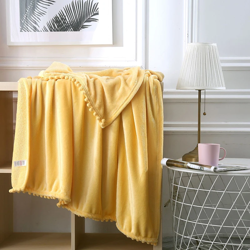 

Solid Color Flannel Blanket Small Balls Blanket On The Bed Warm Cover Blankets Soft Throw On Sofa Bed Cover Square manta 130*150