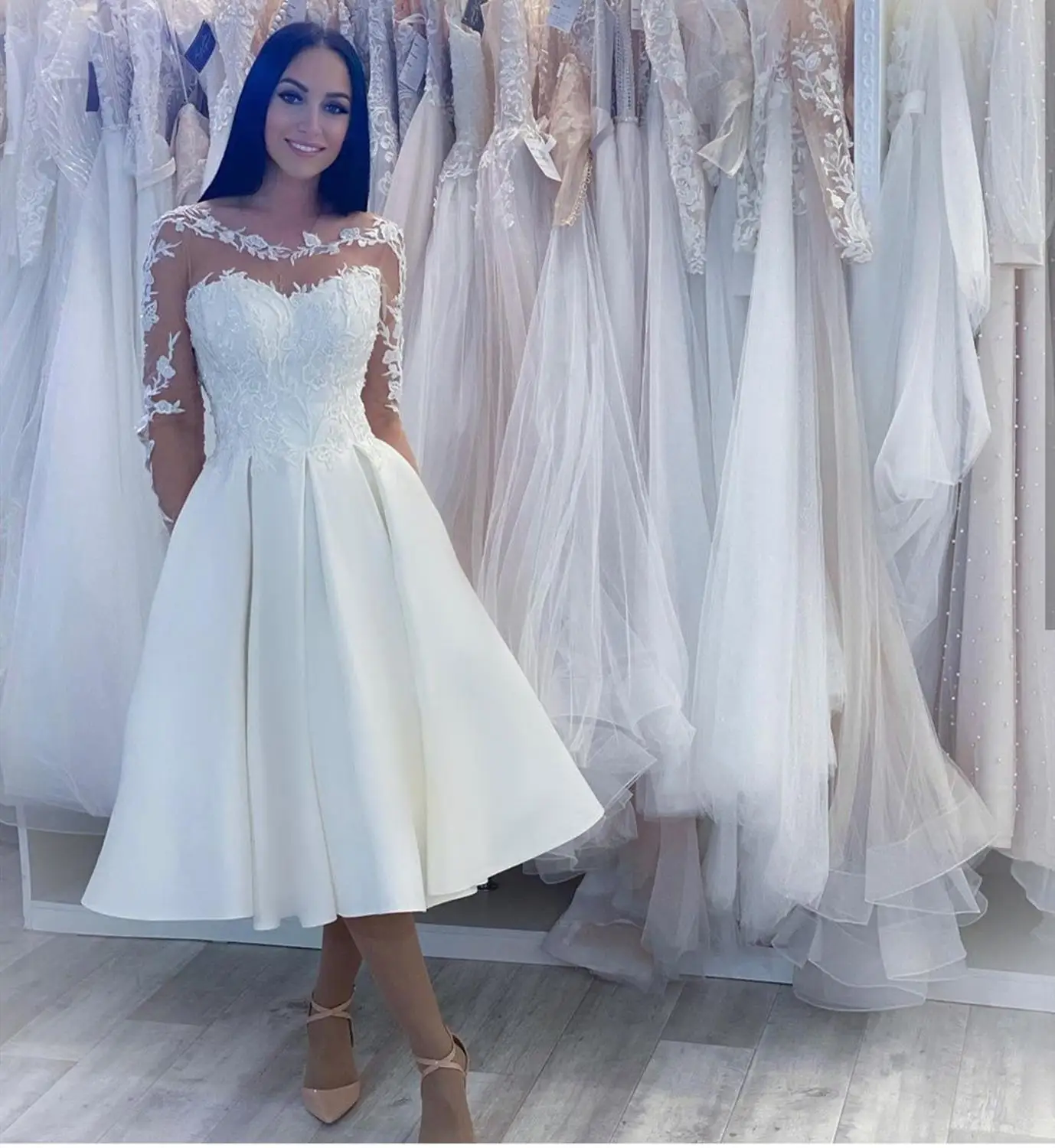 2020 Великолепные Длинные Свадебные платья с рукавами длиной до щиколотки vestidos de