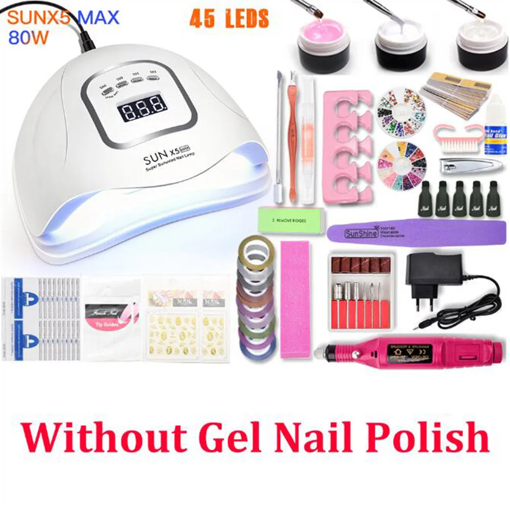 sunx5 max no gel Маникюрный набор УФ светодиодный светильник Сушилка отмачиваемый гель лак для ногтей набор маникюрных инструментов 10 шт. Набор для гелевого маникюра электрическая дрель для ногтей - Цвет: sunx5 max no gel