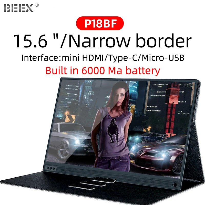 BEEX Portable Monitor with battery 1920x1080 HD IPS 15.6-inch LCD display for Laptop Phone Switch Xbox Pc |