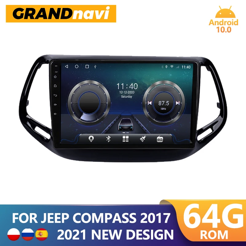 Автомагнитола GRANDnavi Android 10 для JEEP COMPASS 2017 мультимедийный видеоплеер с GPS Авторадио
