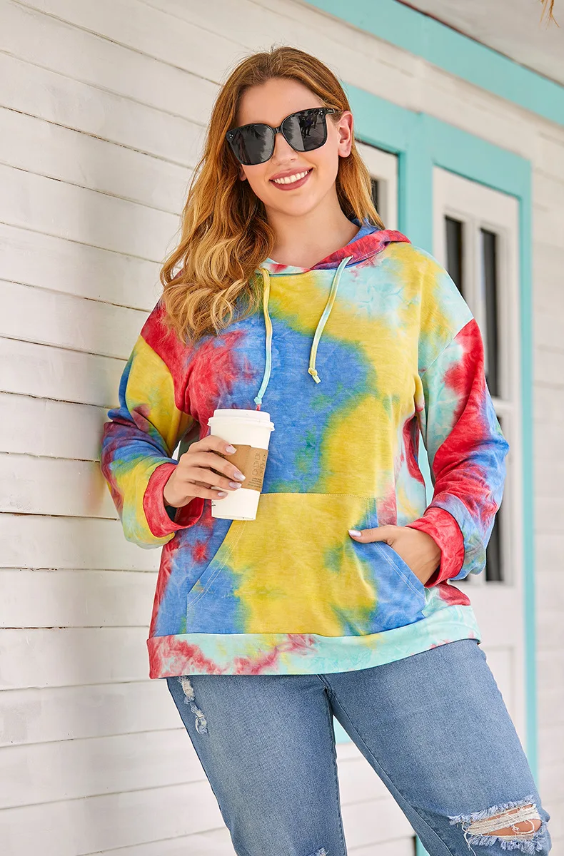

2021 Hot Women Hood Sweatshirts Winter Autumn Spring Casual Printed Big Large Cap Pocket Plus Sizes Ladies Pullovers Hooded