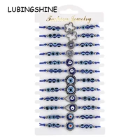 12pcsset turkish blue evil eye charms seed bead bracelet adjustable rope chain rhinestone crystal anklets girl kids jewelry