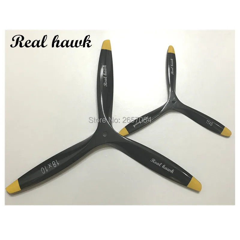 Enlarge 3 Blade 17x6/17x7/17x8/17x10  CCW or CW Black Wooden Propeller For Scale RC Gas Airplane Model