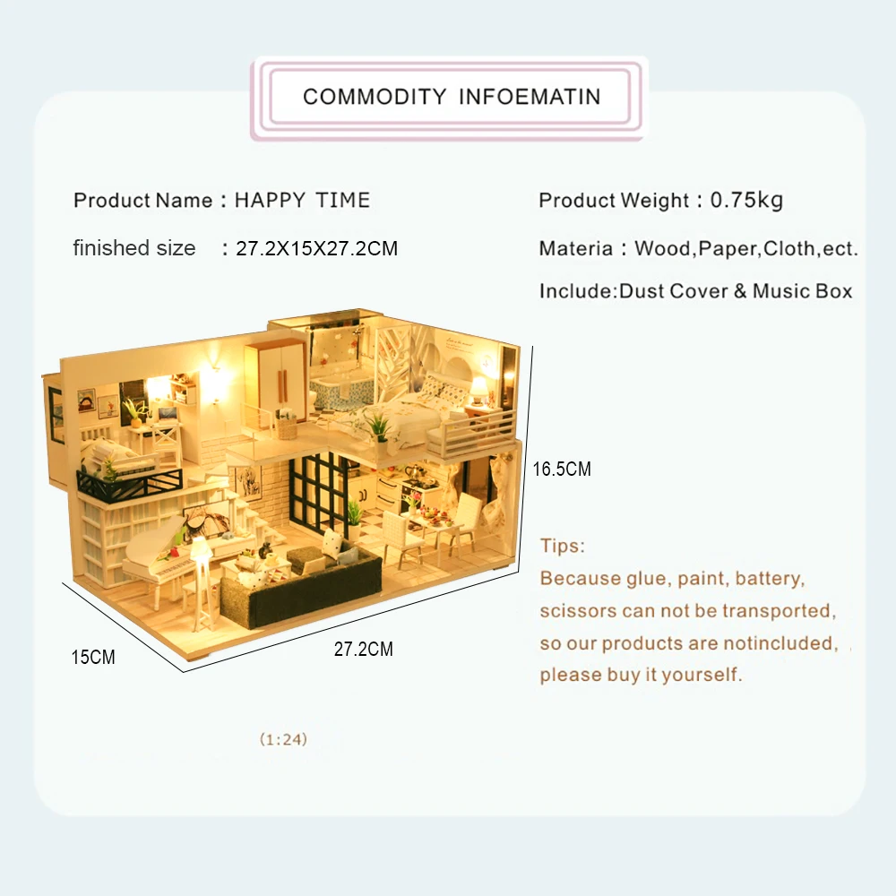 

2021NEW DIY House Miniature with Furniture LED Music Dust Cover Model Building Blocks Toys for Children Casa De Boneca