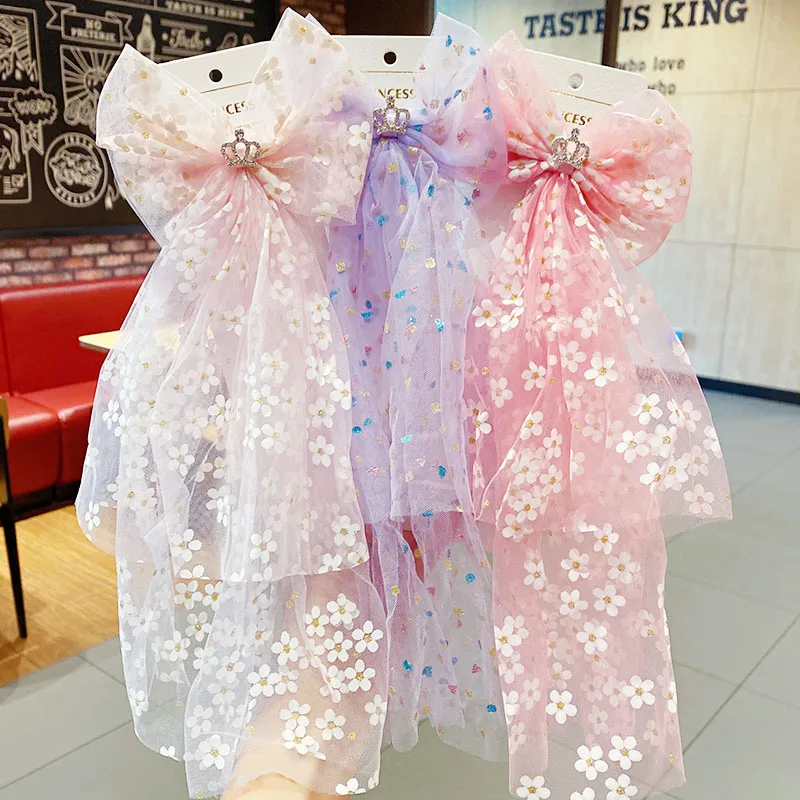 Новинка Красивая шифоновая повязка на голову с бантом и цветочным принтом для