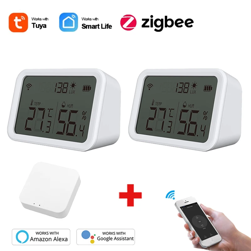 

Датчик температуры и влажности Tuya ZigBee для умного дома, Wi-Fi сенсор со светодиодным экраном, хаб для Tuya Zigbee, работает с ассистентом Google и Alexa