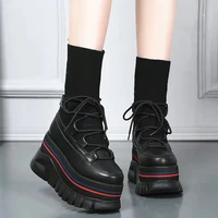 womens boots in winter increased thick soled muffin short boots showed thin elastic socks boots black white platform boots