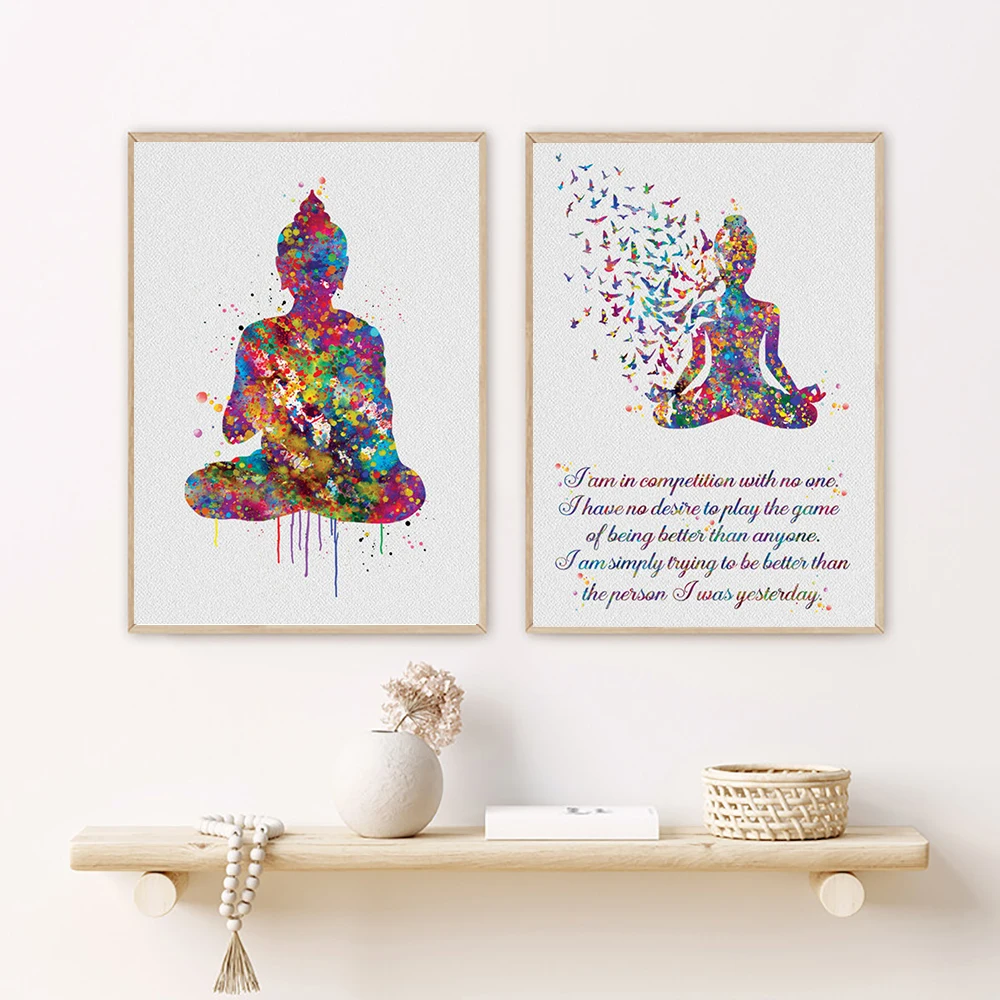 

Meditation Motivational Quote Poster Colorful Abstract Buddha Yoga Art Canvas Painting Buddhism Prints Wall Picture for Room