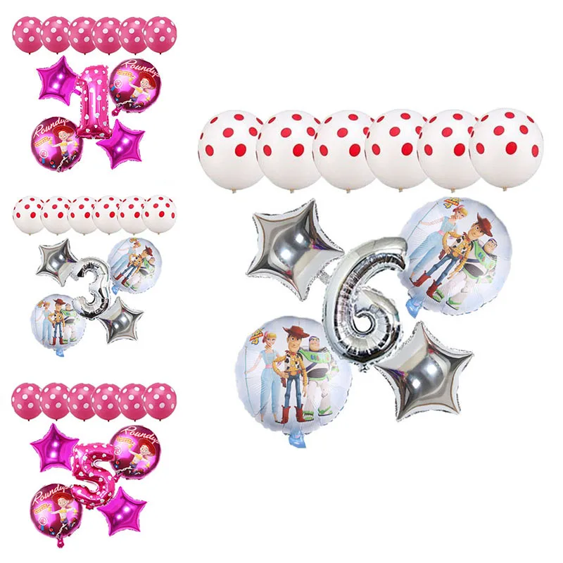 

11pcs/set Disney Toy Story Red Silver Aluminum Foil Number Balloon Children's Birthday Party Event Decoration Supplies Globos