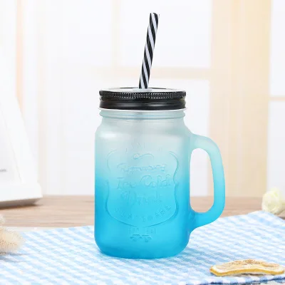 J BPA free Gradient Mason банка чашка для молока и чая Классическая Изолированная кружка-чайник металлическая крышка с соломинкой Размер соломы - Цвет: J