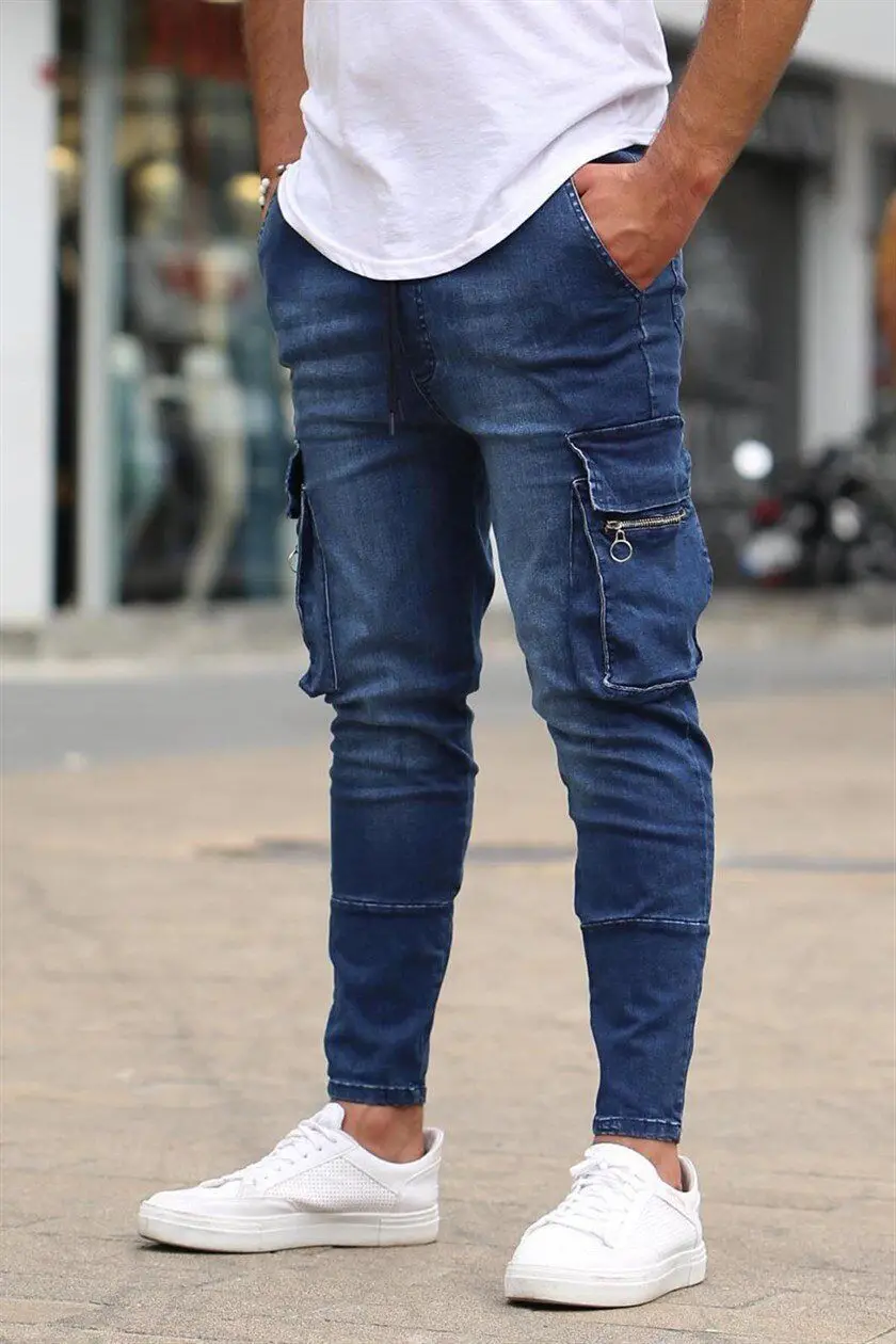 

Stretch Jeans Men's Pocket zipper decorative