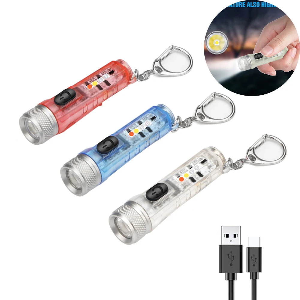 

1PC Mini Keychain Pocket Torch EDC LED Flashlight Lamp USB Rechargeable Waterproof Keychain Light Camping Hiking Emergency Torch