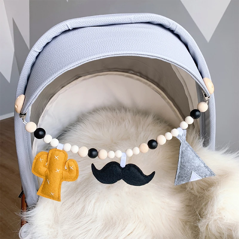 Baby Pram Pacifier Clip Chain Wooden Beads Mobile Stroller Pendant Rattle Toys Bed Bell Bracelet Infant Neborn Baby Shower Gift