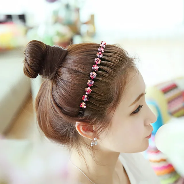 Fashion Flower Rhinestone Bangs Headband Non-slip Elastic