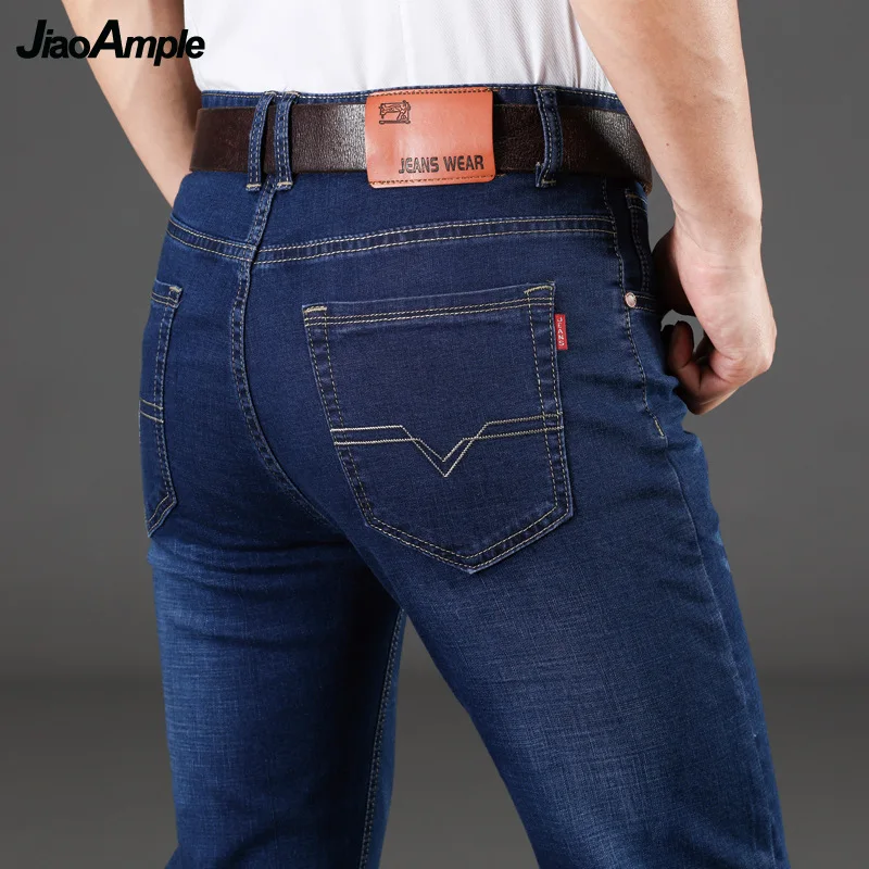 Men's High Waist Oversize Denim Long Pants Casual Straight Loose Elastic Cotton Jeans Spring Autumn Fashion Man Work Trousers
