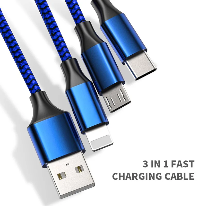 3 in 1 10 colors data cable usbtype clighting braided 3a 1 2m fast charge charging line phone accessories free global shipping