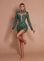 trendy african womens short celebrity prom party dresses long sleeves beaded sheer mini sequins aso ebi cocktail dress 2022